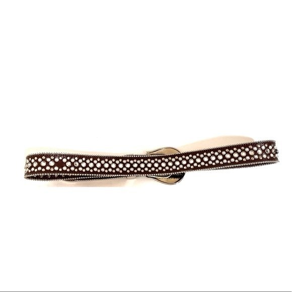 Studded and Jeweled  Brown Leather Belt M/L main image 5